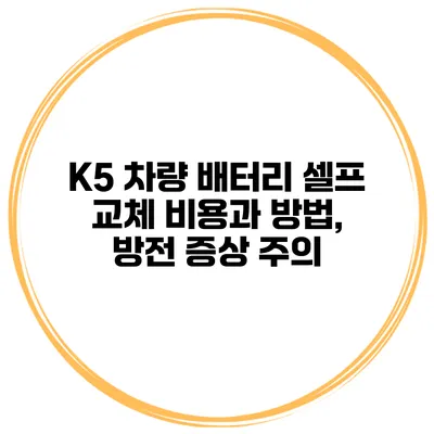 K5 차량 배터리 셀프 교체 비용과 방법, 방전 증상 주의